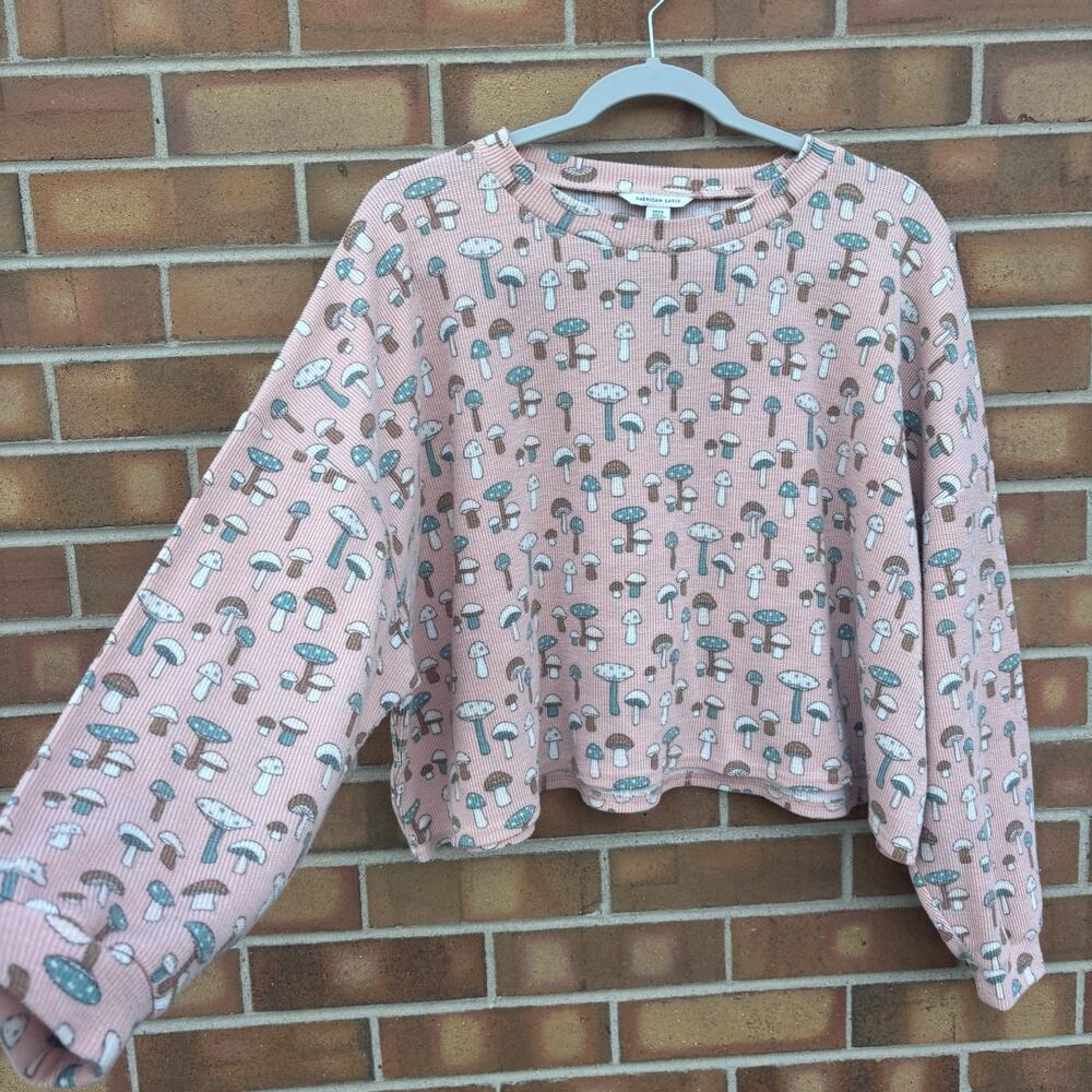 American Eagle AE Relaxed Waffle Mushroom PJ lounge Shirt Womens Size Small